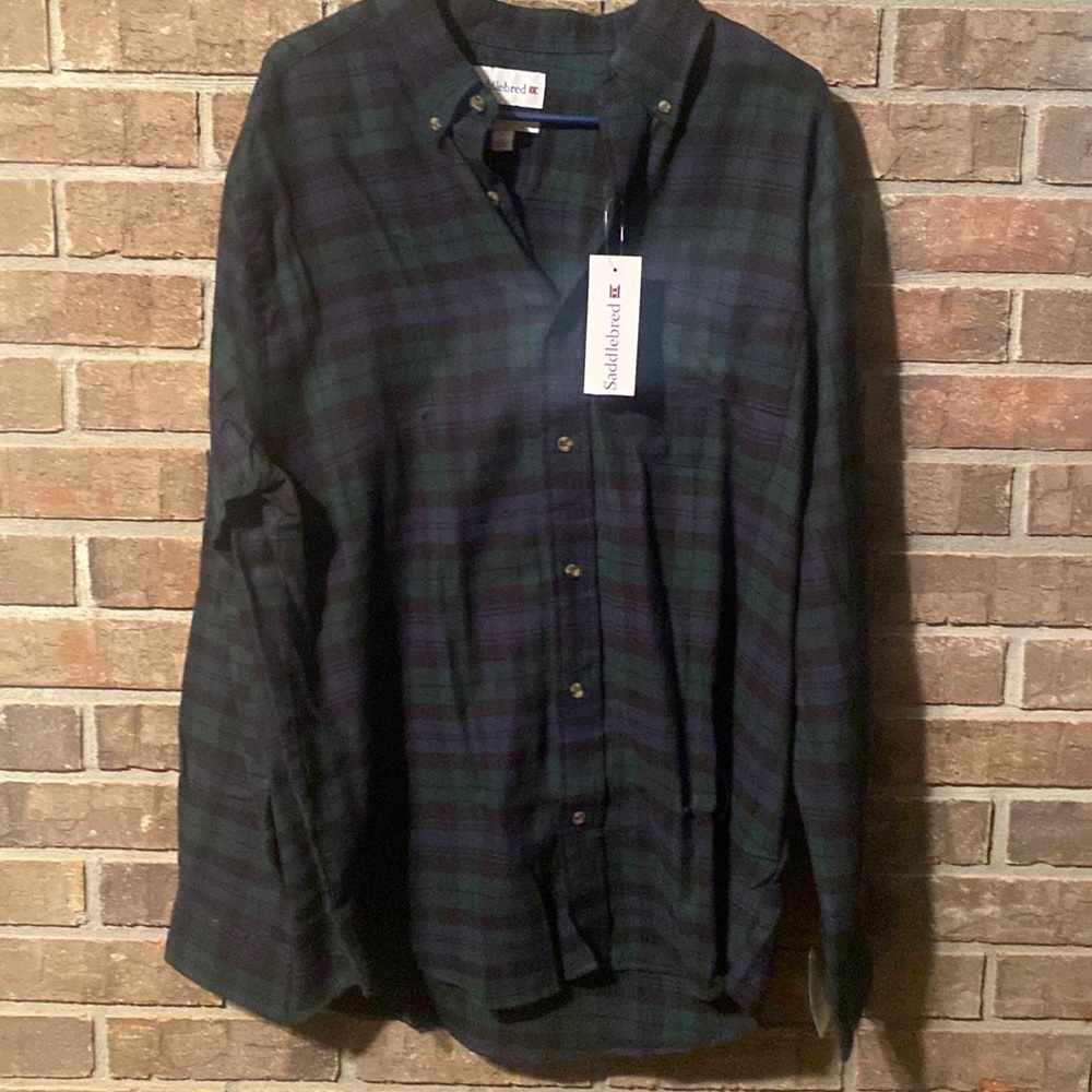 Dark green and black plaid nwt mems button down